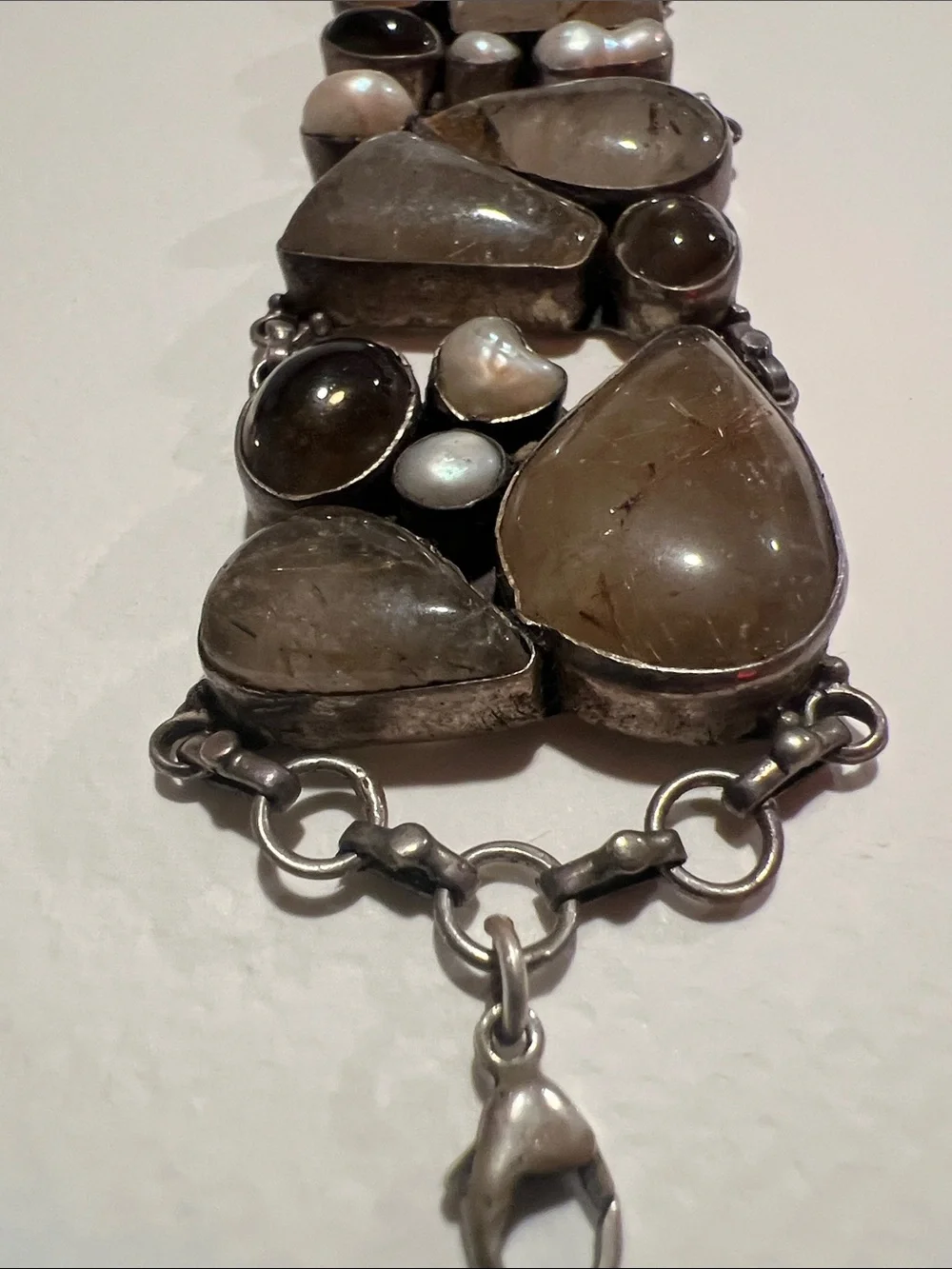 Handcrafted Gray Pearl & Smoky Quartz Statement Bracelet